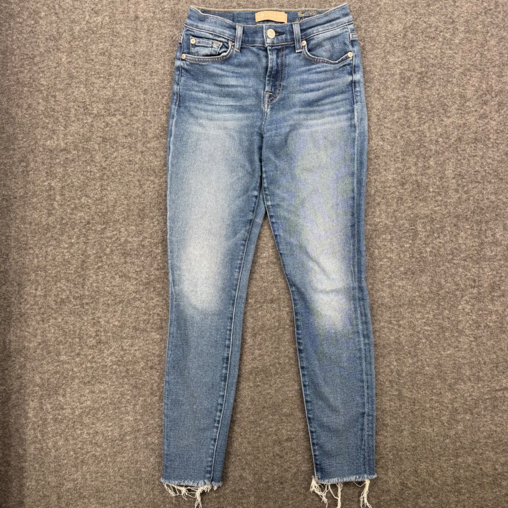 7 For All Mankind Luxe Vintage The Ankle Skinny Jeans Medium Wash Raw Hem 26